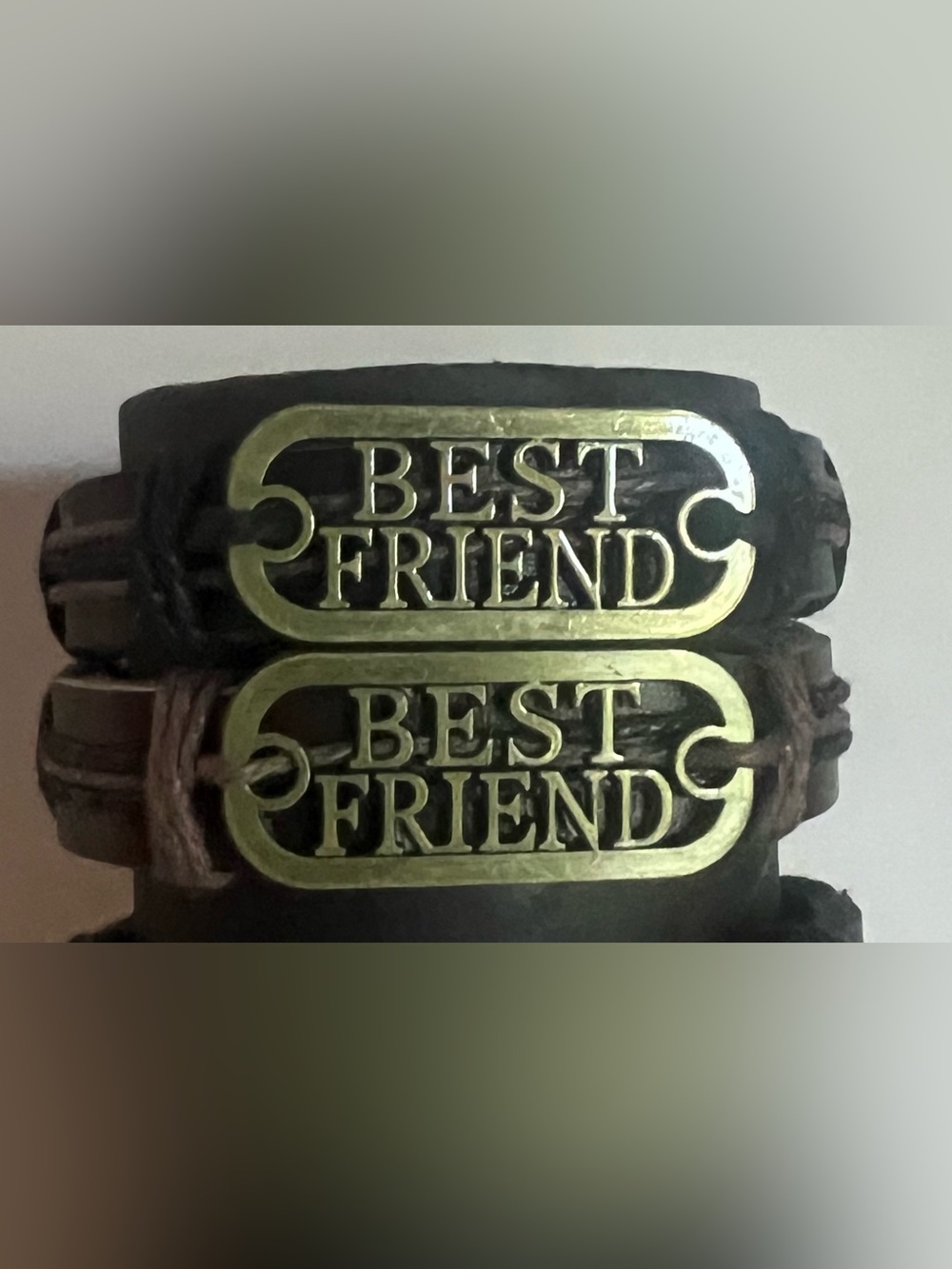 Real Leather Best Friend Metal Tag Bracelet in Black or Dark Brown- Choose 1